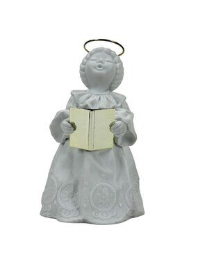 Department 56 Winter Silhouette Singing Angel Porcelain Figurine Gold Halo Book